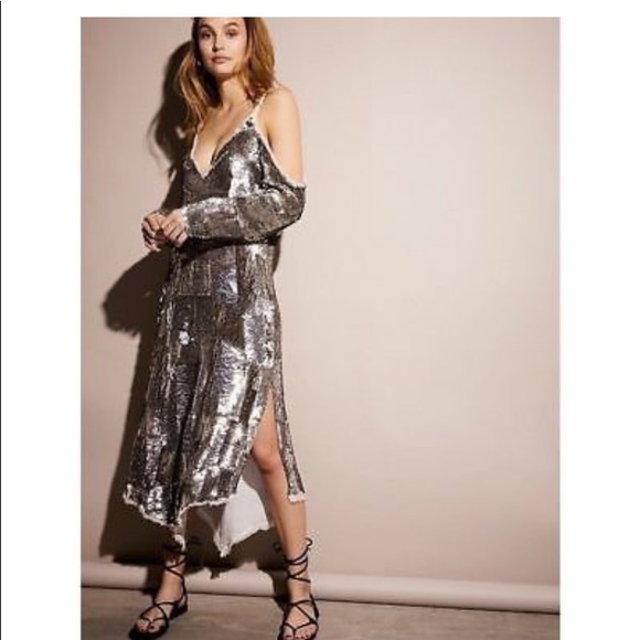 cold shoulder sequin party dress